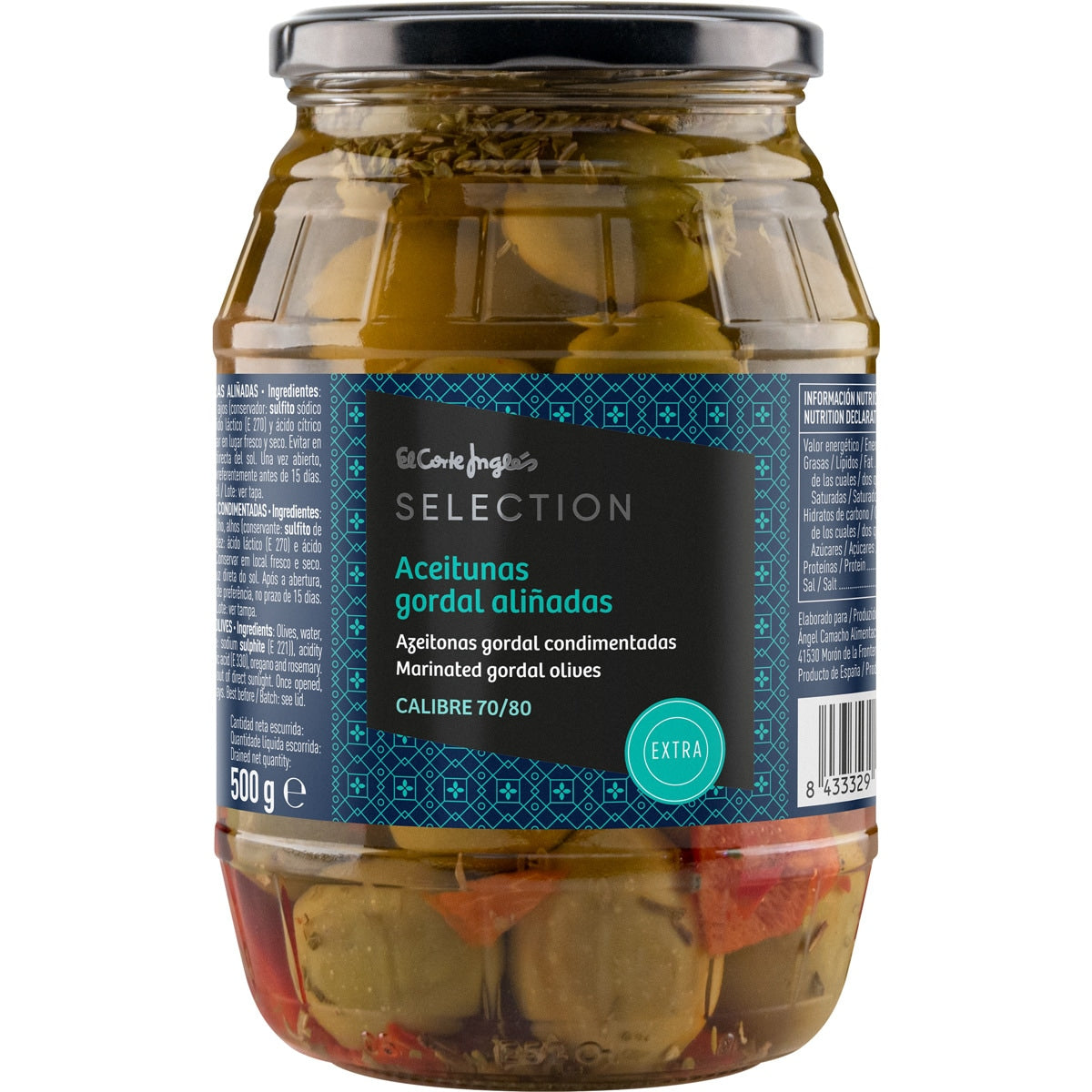 Aceitunas Gordal Aliñadas Frasco 500 G Neto Escurrido