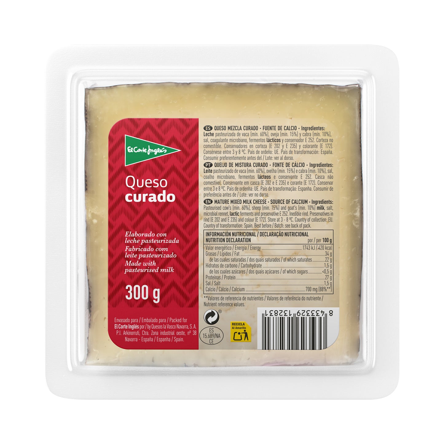 Queso Curado Mezcla Cuña 300 G