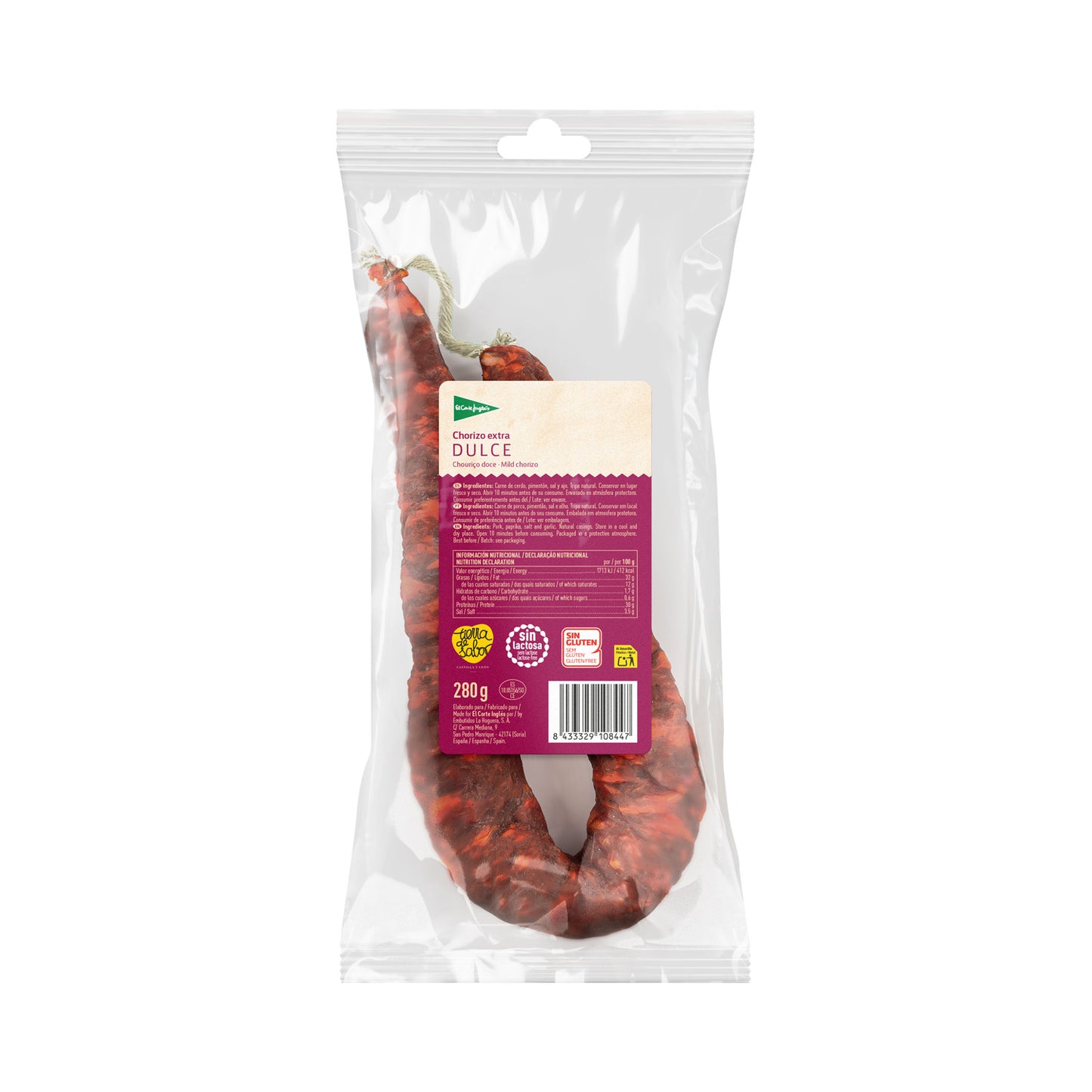 Chorizo Dulce Extra Sin Gluten Pieza 280 G
