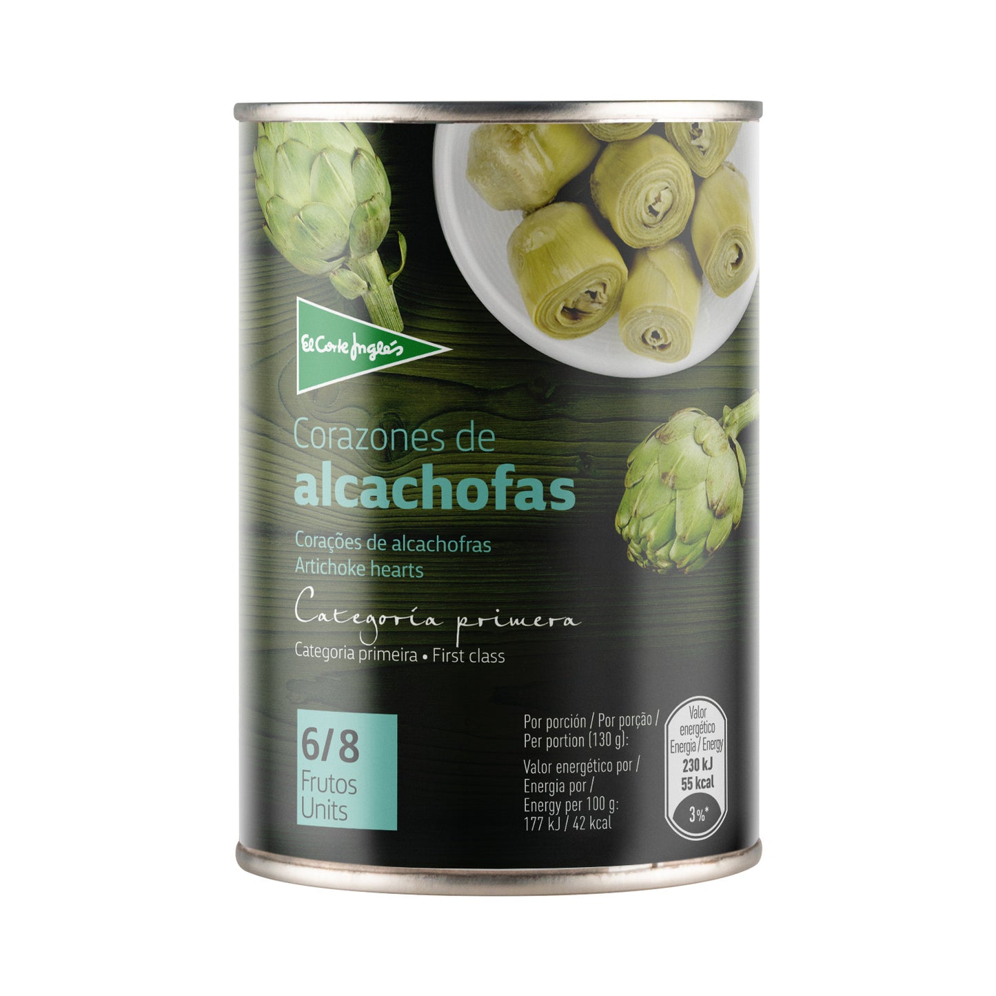 Corazones De Alcachofas Al Natural 6-8 Piezas Lata 240 G Neto Escurrido