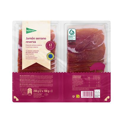 Jamón Serrano Reserva Etg En Medias Lonchas Pack 2 X 100 G Envase 200 G Curación Mínima 12 Meses